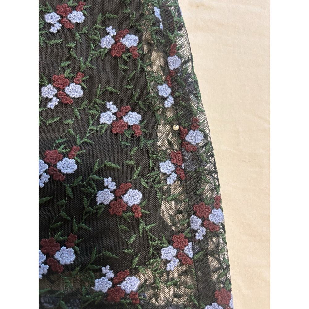 Pearl By Lela Rose Floral Embroidered Tulle Flounce Blouse Ruffled Sheer Size S - Picture 5 of 9